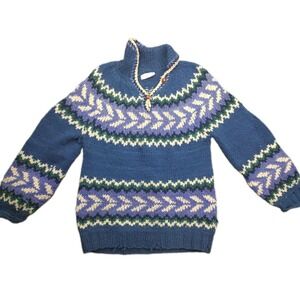 Ecuadorian Hand Made 100 % Wool Pullover chunky Knit Hippie Sweater Minimalist
